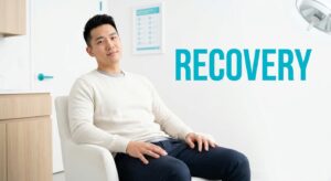 수술 후 회복과 평온한 상태를 상징하는 남성 모델